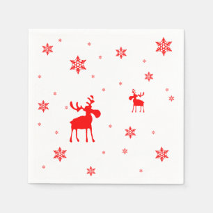 Moderne, einfache Red Moose Snowflakes Serviette