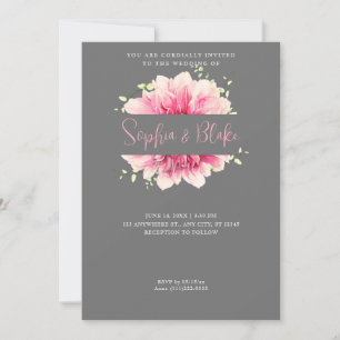 Moderne, einfache rosa, florale Gerahmt-graue Hoch Einladung
