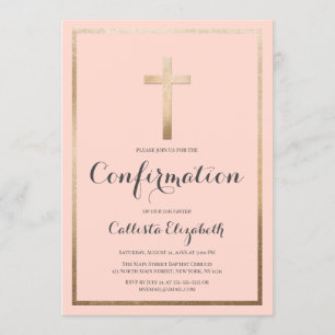 Moderne, einfache rosa Gold-Cross-Border-Bestätigu Einladung