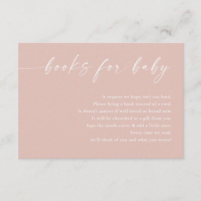 Moderne, einfache, rosa, weiße Bücher für Baby Begleitkarte (Vorderseite)