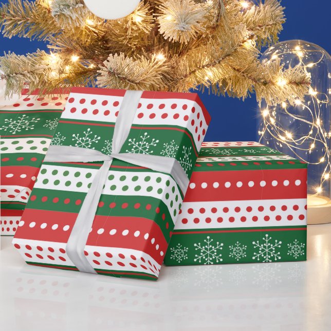Moderne einfache Rot- und Grünstreifen Weihnachten Geschenkpapier (Feiertage)