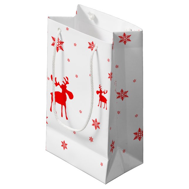 Moderne einfache rote Elch-Schneeflocken Kleine Geschenktüte (Vorderseite Schrägansicht)