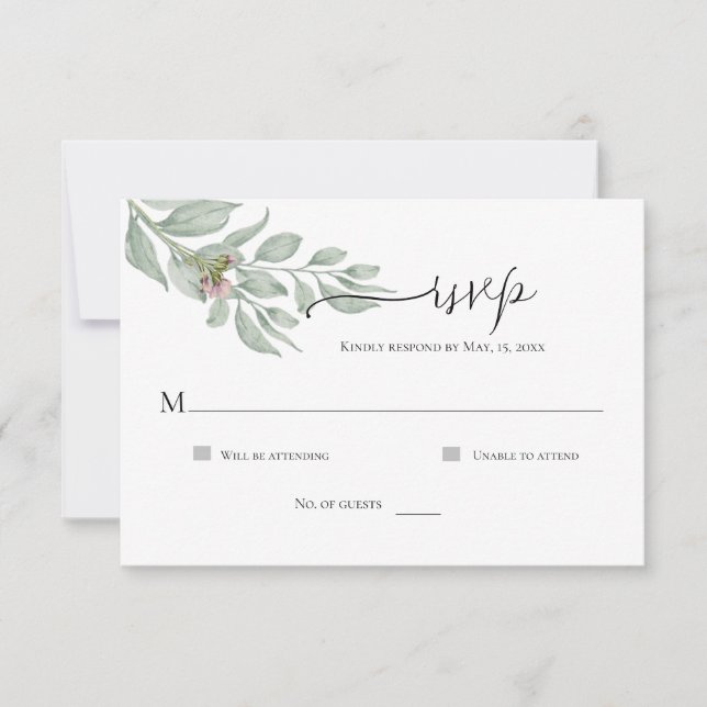 Moderne, einfache RSVP-Karte mit Chic Floral RSVP Karte (Vorderseite)