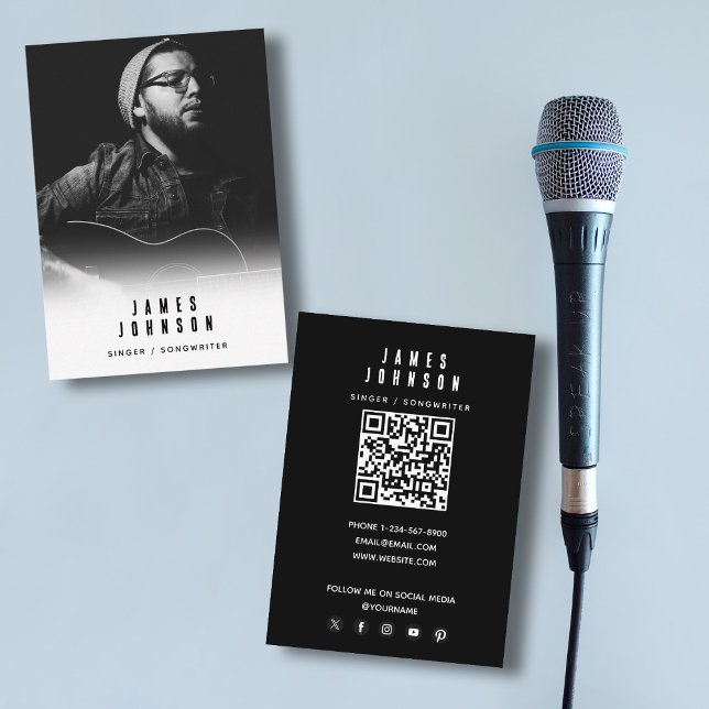 Moderne einfache Sängermusikfotografie Visitenkarte (Modern Simple Singer Musician Photography Business Card)