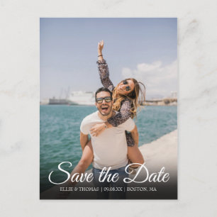 Moderne einfache Save-the-Date-Elegante Schrift Fo Ankündigungspostkarte