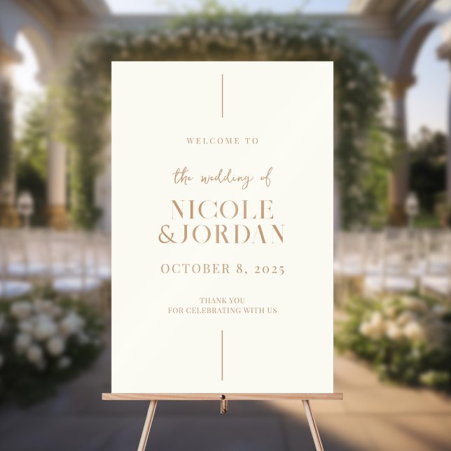 Moderne, einfache schicke Elfenbein und Tan Weddin Acrylschild (Von Creator hochgeladen)