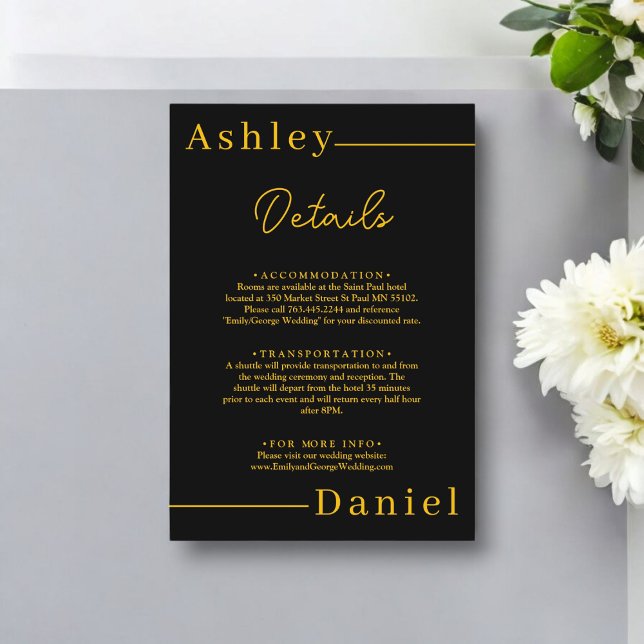 Moderne, einfache Schwarz-Gold-Hochzeit mit elegan Begleitkarte (Von Creator hochgeladen)