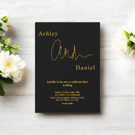 Moderne, einfache Schwarz-Gold-Hochzeit mit elegan Einladung