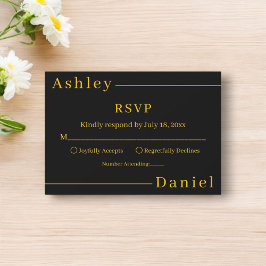 Moderne, einfache Schwarz-Gold-Hochzeit mit elegan RSVP Karte
