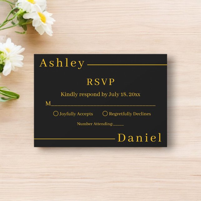 Moderne, einfache Schwarz-Gold-Hochzeit mit elegan RSVP Karte (Von Creator hochgeladen)