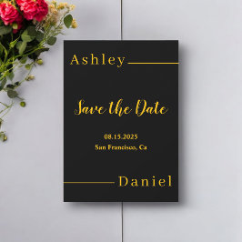 Moderne, einfache Schwarz-Gold-Hochzeit mit elegan Save The Date