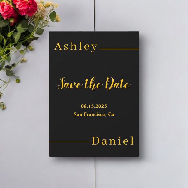 Moderne, einfache Schwarz-Gold-Hochzeit mit elegan Save The Date (Von Creator hochgeladen)
