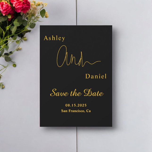 Moderne, einfache Schwarz-Gold-Hochzeit mit elegan Save The Date (Von Creator hochgeladen)