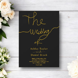Moderne einfache Schwarz-Gold-Kalligrafie-Hochzeit Einladung
