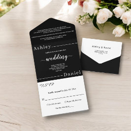 Moderne, einfache Schwarz-Weiß-elegante Hochzeit All In One Einladung