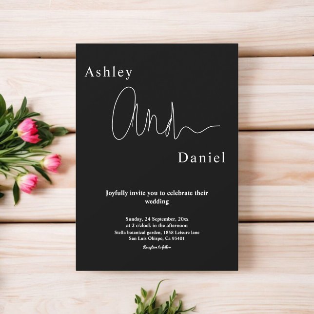 Moderne, einfache Schwarz-Weiß-elegante Hochzeit Einladung (Von Creator hochgeladen)