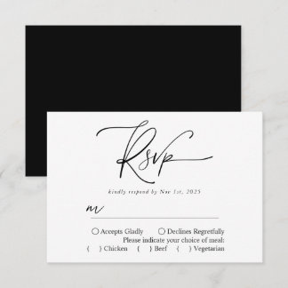Moderne einfache Schwarz-Weiß-Elegantkalligraphie RSVP Karte