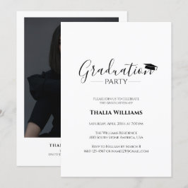 Moderne, einfache Schwarz-Weiß-Graduierungspartei Einladung