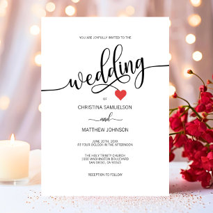 Moderne, einfache Schwarz-Weiß-Herz-Hochzeit Einladung