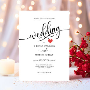 Moderne, einfache Schwarz-Weiß-Herz-Hochzeit Einladung