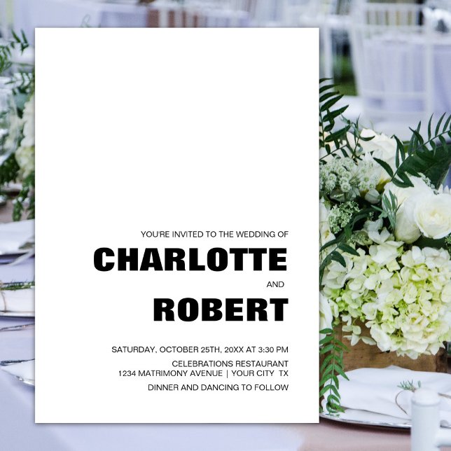 Moderne einfache Schwarz-Weiß-Hochzeit Einladung (Von Creator hochgeladen)