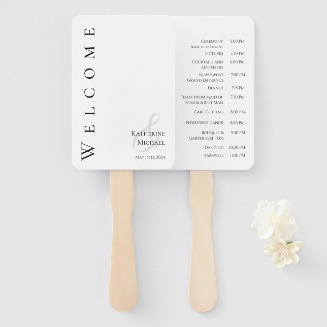 Moderne, einfache Schwarz-Weiß-Hochzeit- Fächer (Vorne und Hinten)