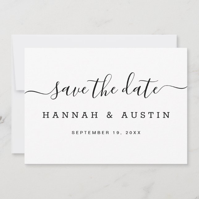 Moderne, einfache Schwarz-Weiß-Hochzeit Save The Date (Vorderseite)