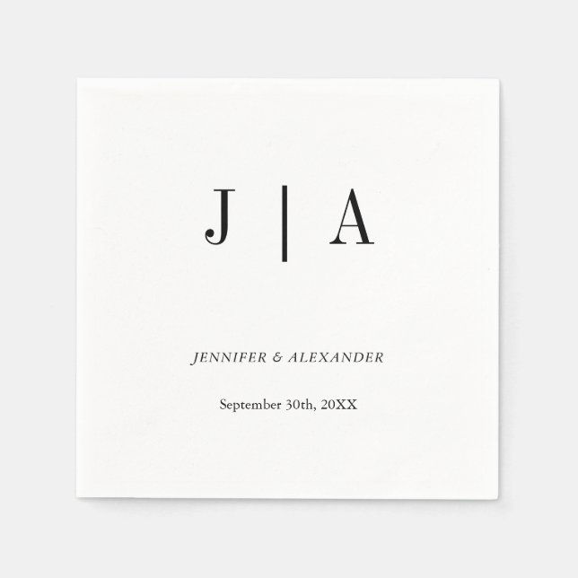 Moderne einfache Schwarz-Weiß-Monogramm-Bezeichnun Serviette (Vorderseite)