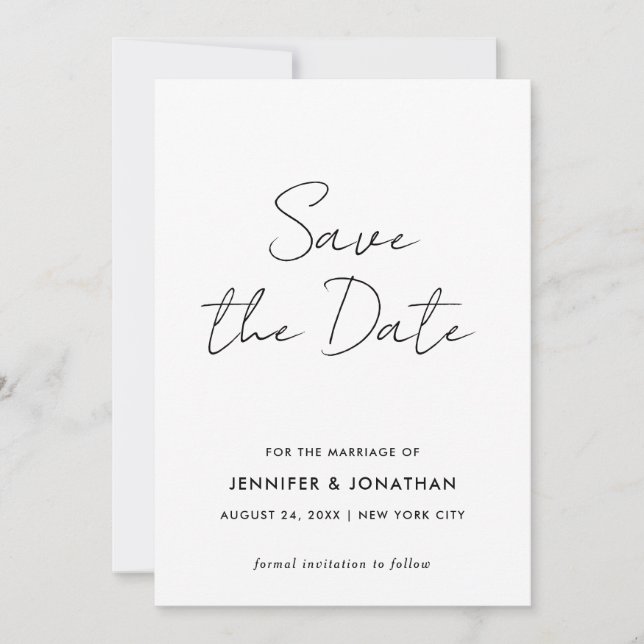Moderne einfache Schwarz-Weiß-Vorlage für Skript Save The Date (Vorderseite)