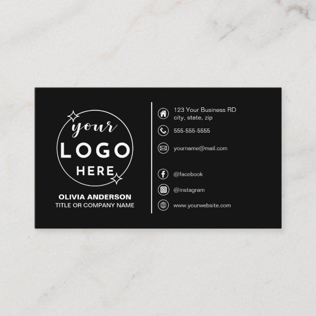 Moderne, einfache Schwarze Logos Custom Icons Soci Visitenkarte (Vorderseite)