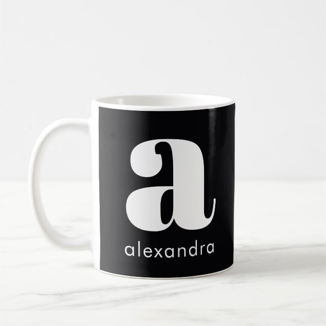 Moderne einfache schwarze Monogramm Anfangsbuchsta Kaffeetasse (Links)