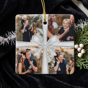 Moderne einfache silberne Bogen-Custom-4-Foto-Coll Keramikornament