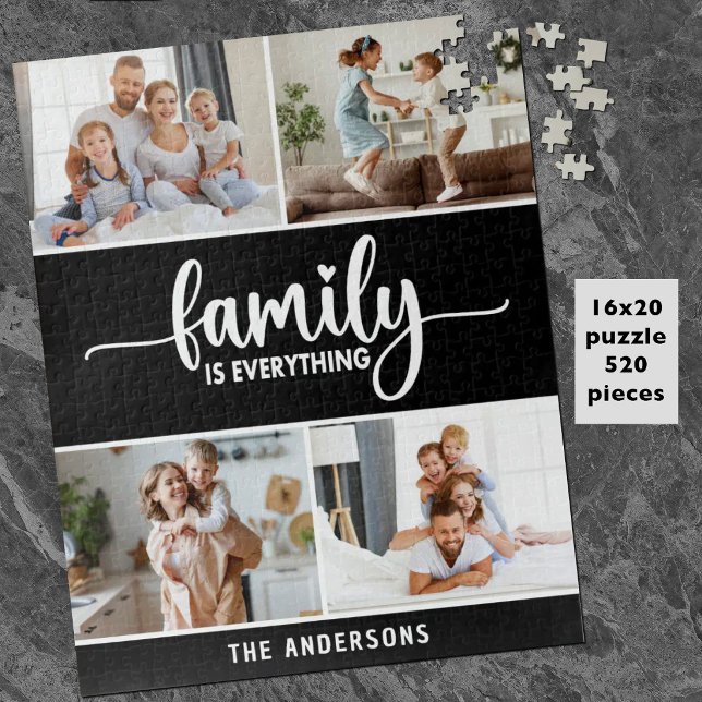Moderne einfache Skriptfamilienfoto (A personalized family photo puzzle with with the text, Family is Everything, and your photos & name)