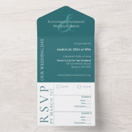 Moderne einfache Smarald Green Wedding- All In One Einladung