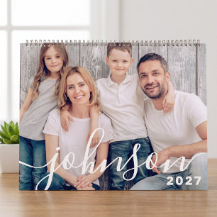 Moderne einfache spielerische Skript-Familienfotos Kalender