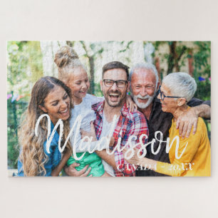 Moderne einfache spielerische Skriptfamilienfoto