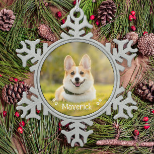 Moderne einfache stilvolle personalisierte Hund-Fo Schneeflocken Zinn-Ornament