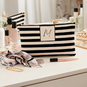 Moderne einfache Streifen-Monogramm Zubehörtasche