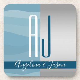 Moderne, einfache, stylische Blue & Silver Wedding Getränkeuntersetzer