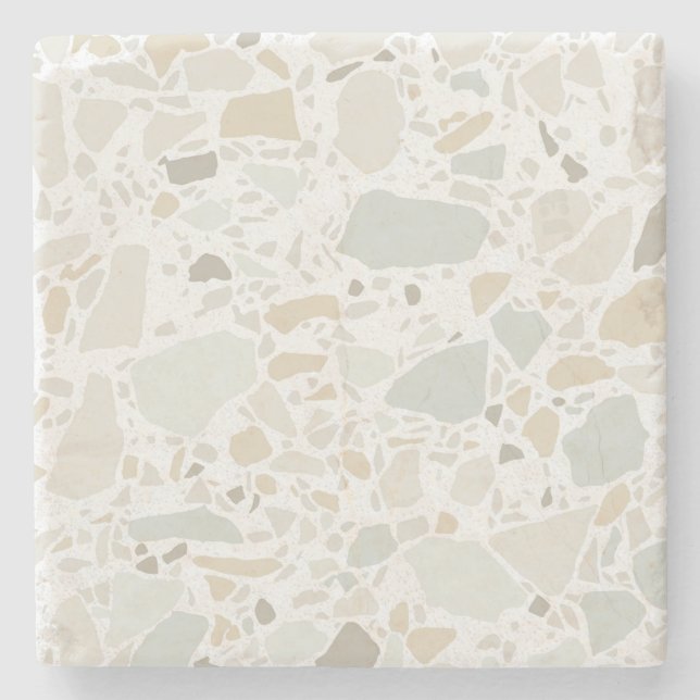 Moderne einfache Terrazzo-Weißfliese Steinuntersetzer (Vorderseite)