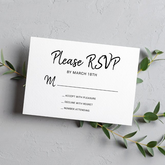 Moderne, einfache Typografie Schwarz-Weiß-Hochzeit RSVP Karte (Von Creator hochgeladen)