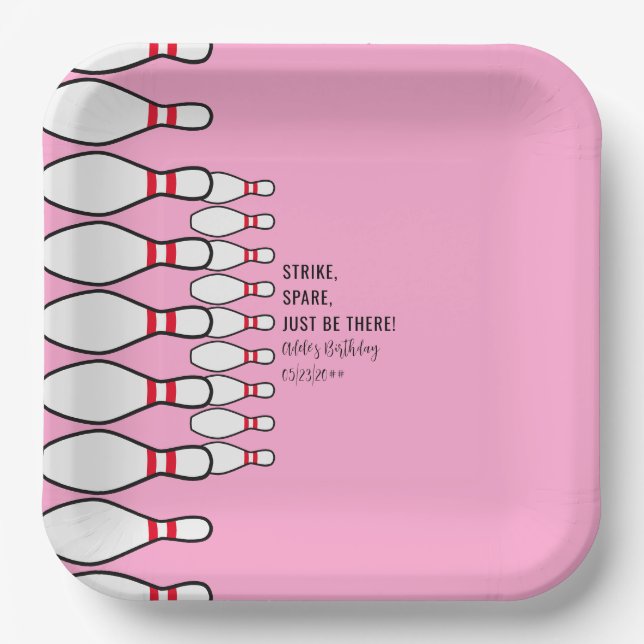 Moderne, einfache und allzeitalte Rosa Bowling Geb Pappteller (Vorderseite)