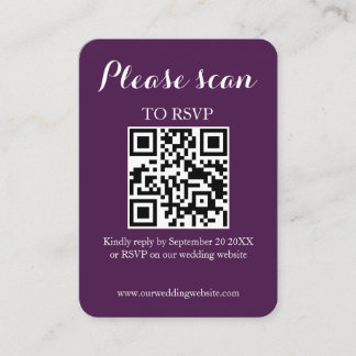Moderne einfache violette QR-Code- und RSVP-Hochze Begleitkarte