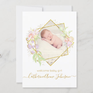 Moderne, einfache Wasserfarbenbaby-Girl-Ankündigun Einladung