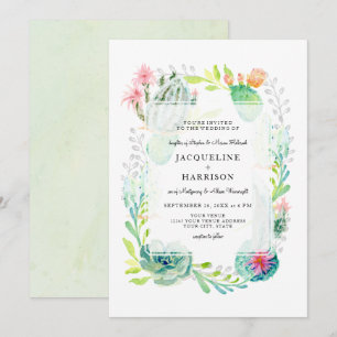Moderne einfache Watercolor Wüste Cactus Floral Ar Einladung