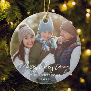 Moderne einfache Weihnachtsfotos Keramik Ornament
