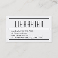 Moderne einfache weiße Bibliothekar-Visitenkarte