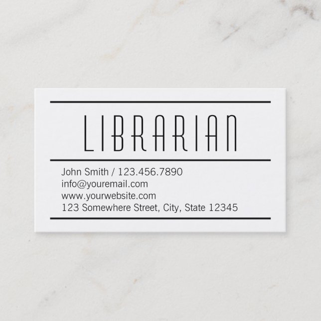 Moderne einfache weiße Bibliothekar-Visitenkarte Visitenkarte (Vorderseite)