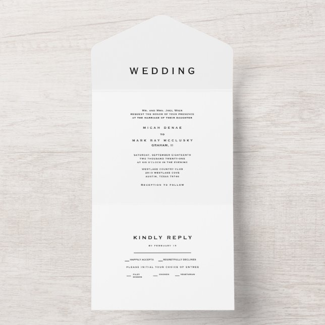 Moderne, einfache Weiße Hochzeit All In One Einladung (Innen Boden)