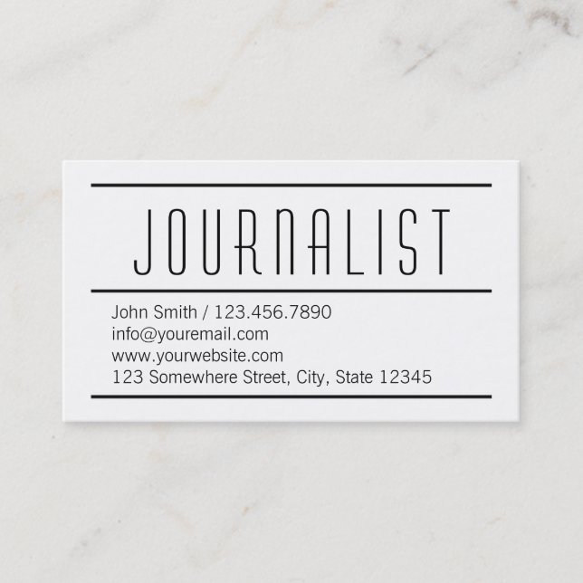 Moderne einfache weiße Journalist-Visitenkarte Visitenkarte (Vorderseite)